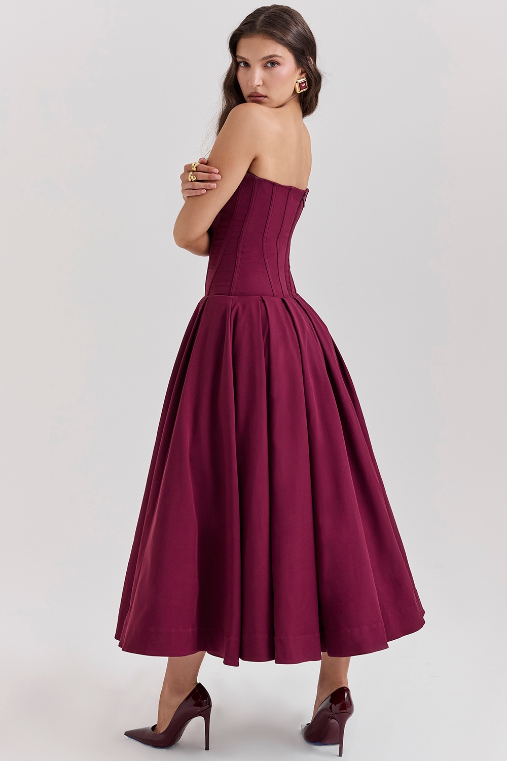Lady  Wine Strapless Midi Dress — image 10