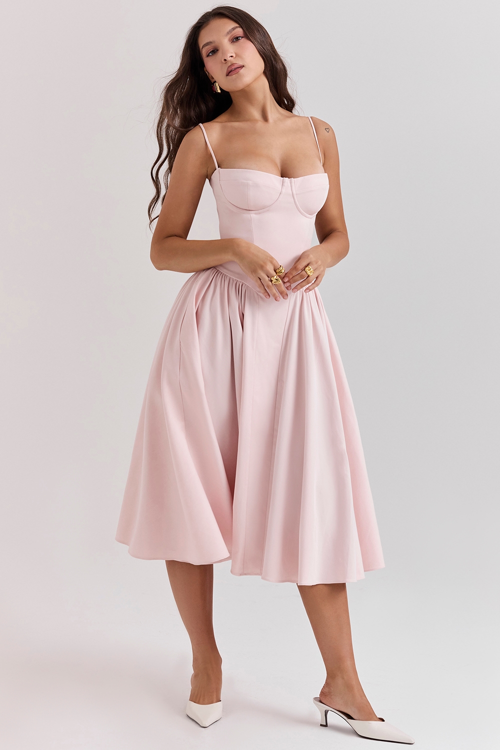 Samaria  Ballerina Pink Twill Corset Midi Dress — image 5