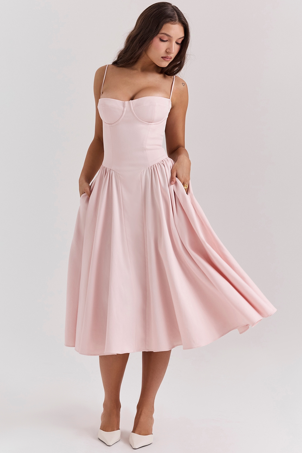 Samaria  Ballerina Pink Twill Corset Midi Dress — image 7