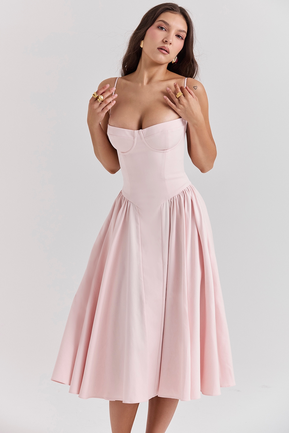Samaria  Ballerina Pink Twill Corset Midi Dress — image 9