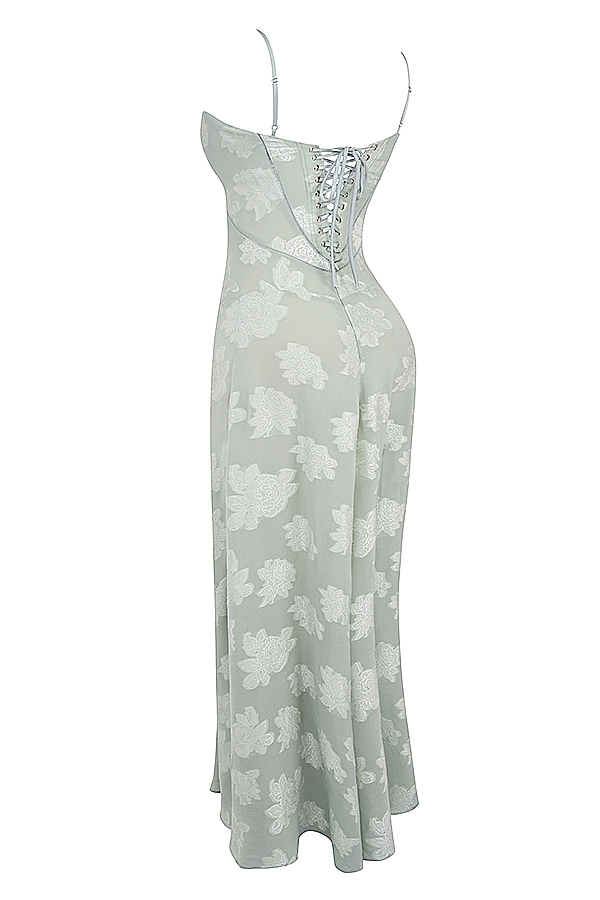 Seren  Pistachio Floral Lace Back Maxi Dress — image 12
