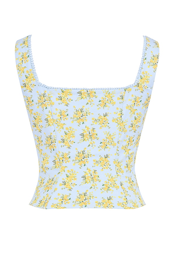 Juana  Soft Blue Vintage Floral Print Cotton Top — image 15