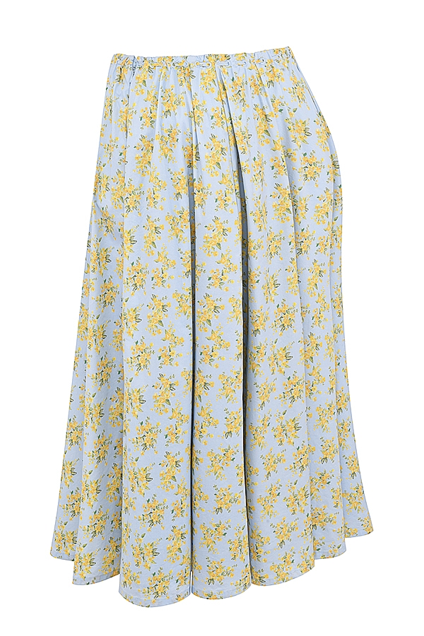 Cora  Soft Blue Vintage Floral Print Cotton Midi Skirt — image 14