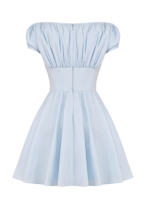 Nala  Soft Blue Cotton Gathered Mini Dress — image 12