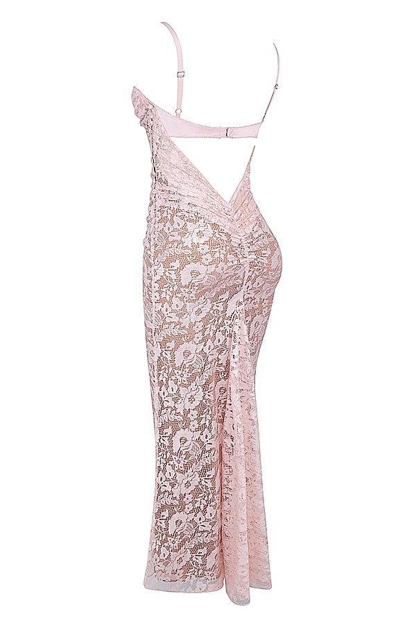 Azzurra  Rose Pink Lace Godet Gown — image 13