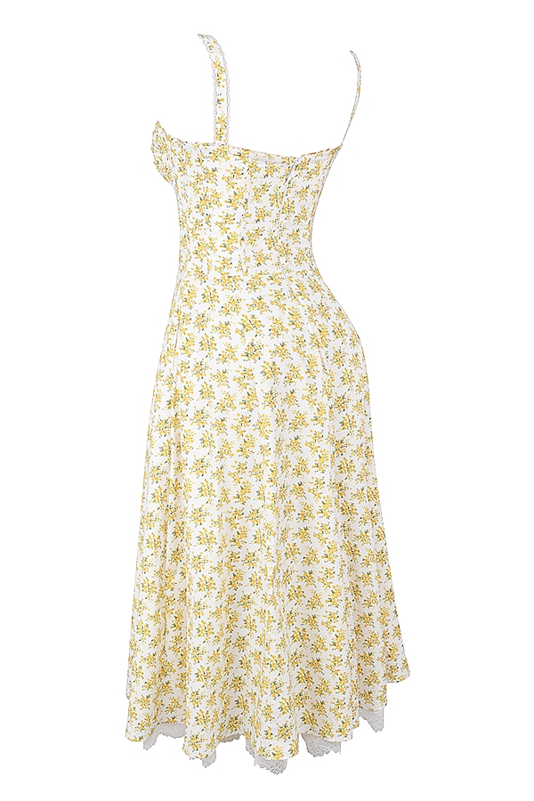 Rosalee  White Vintage Floral Print Cotton Bustier Sundress  — image 11