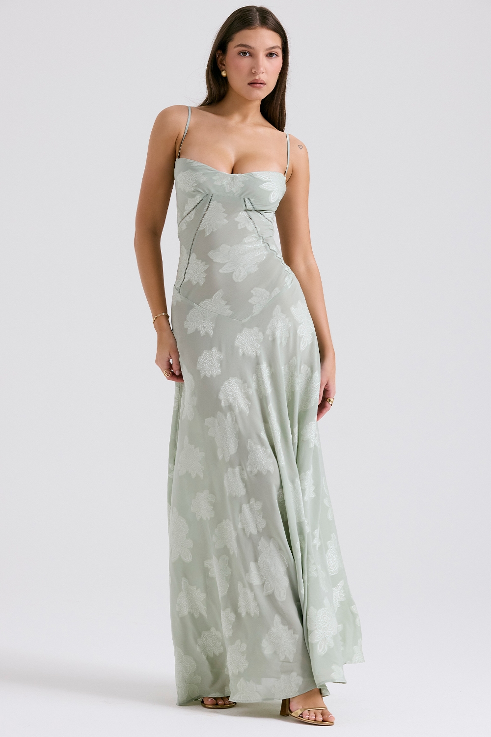Seren  Pistachio Floral Lace Back Maxi Dress — image 5