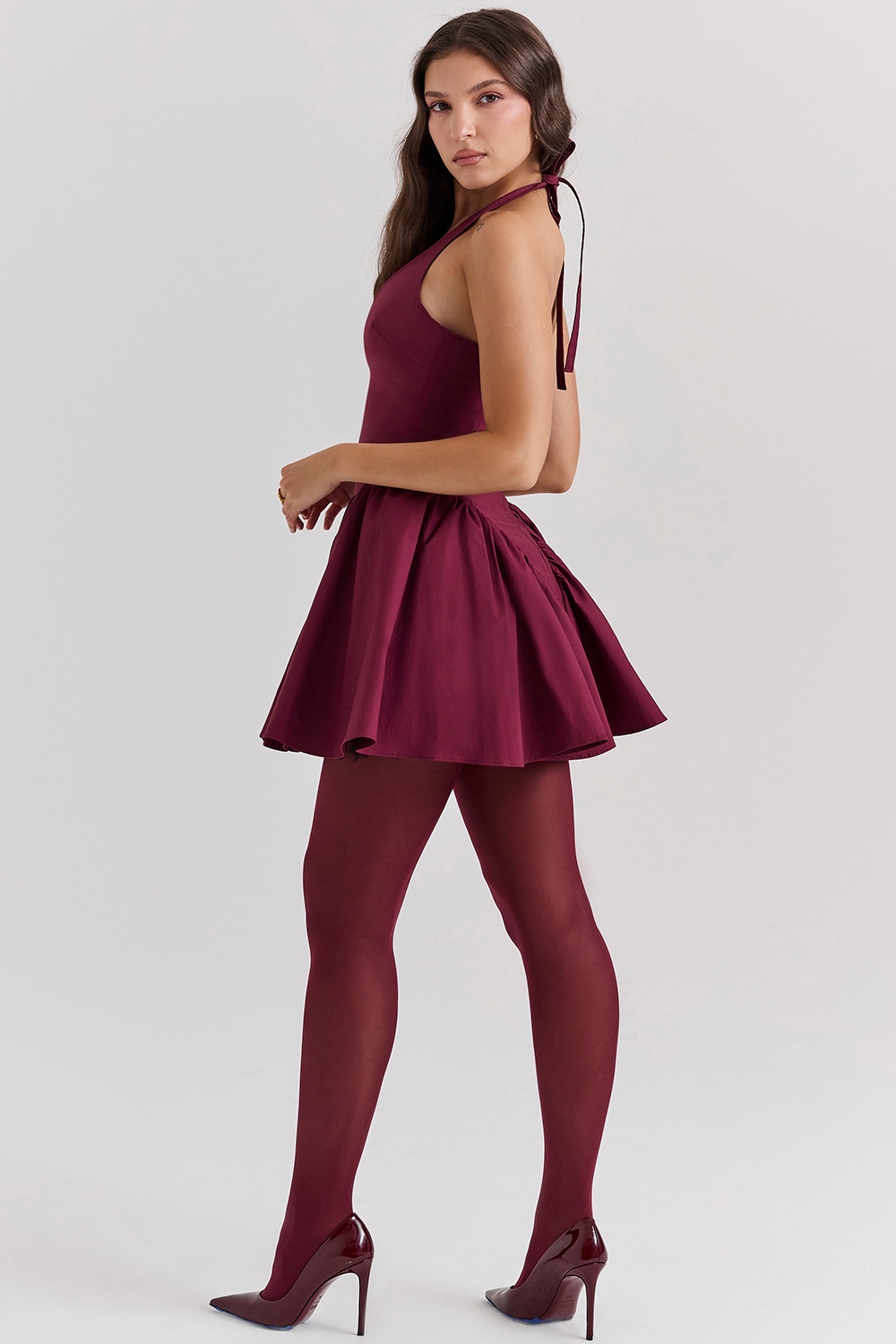 Valentia  Wine Halter Mini Dress — image 8