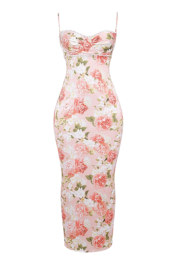 Josefina  Pink Peony Print Satin Maxi Dress — image 8