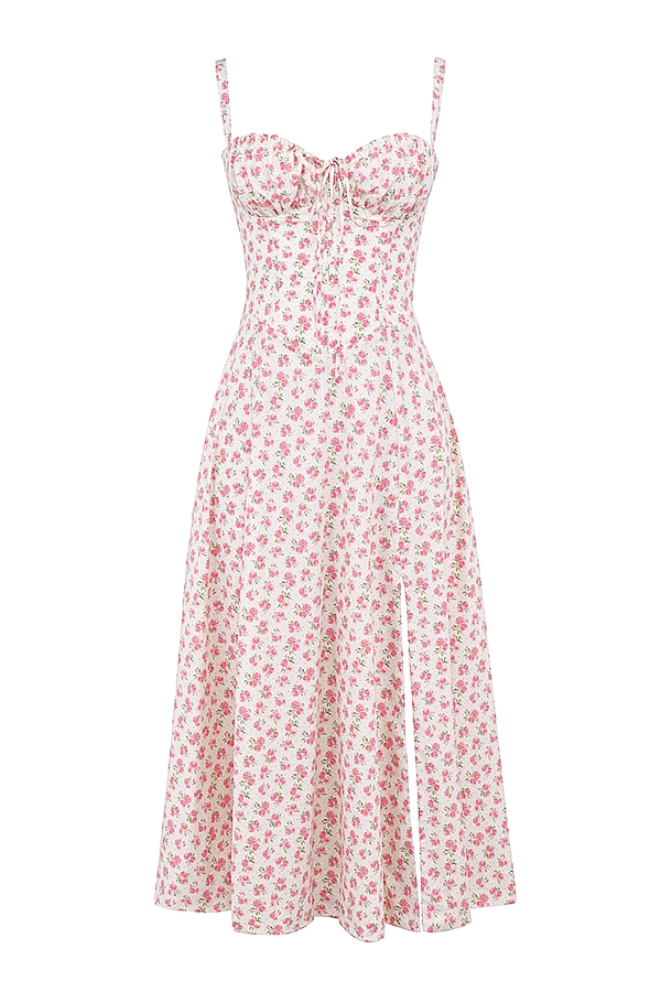 Carmen  White Rosebud Print Cotton Bustier Sundress — image 13