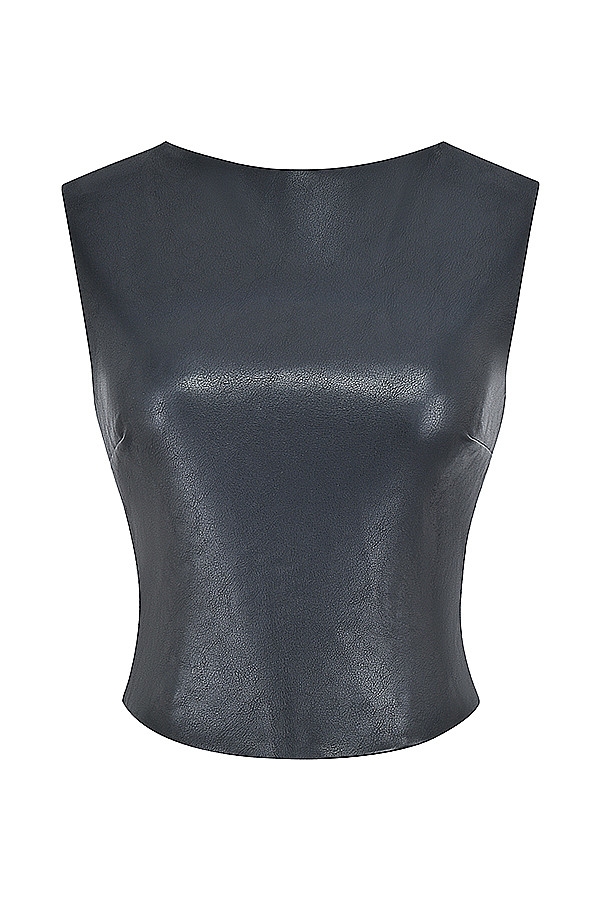 Mistress Rocks Black Vegan Leather Open Back Top - SALE — image 12