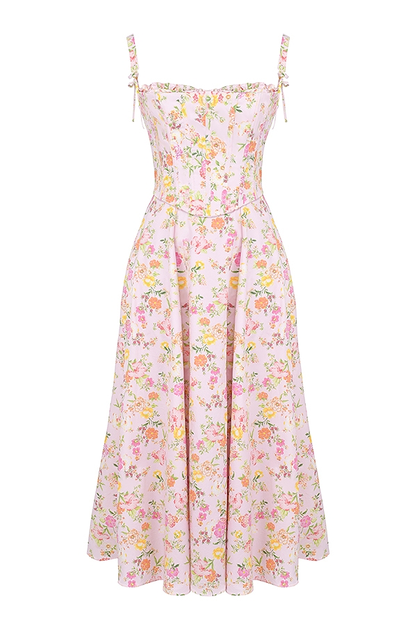 Clarabelle  Pink Meadow Print Cotton Midi Sundress — image 8