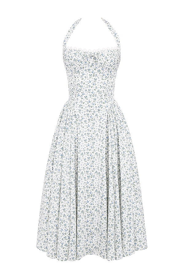 Adabella  White Bluebell Print Cotton Halter Sundress — image 15