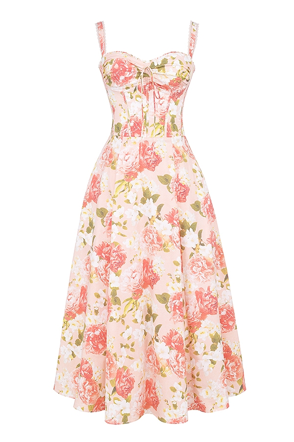 Rosalee  Pink Peony Print Cotton Bustier Sundress — image 14