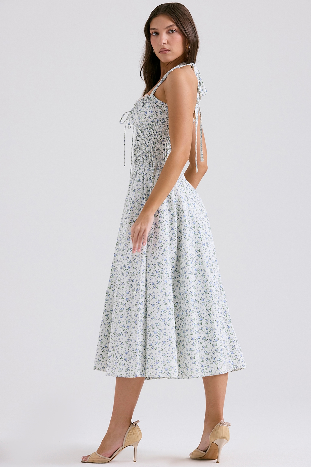 Adabella  White Bluebell Print Cotton Halter Sundress — image 7