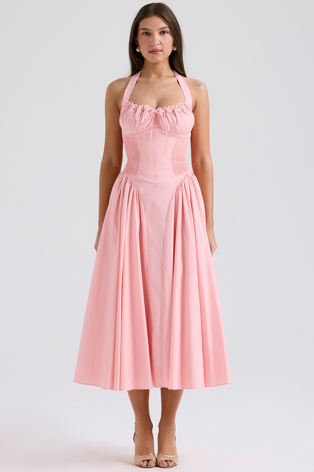 Adabella  Rose Pink Cotton Halter Midi Sundress — image 2