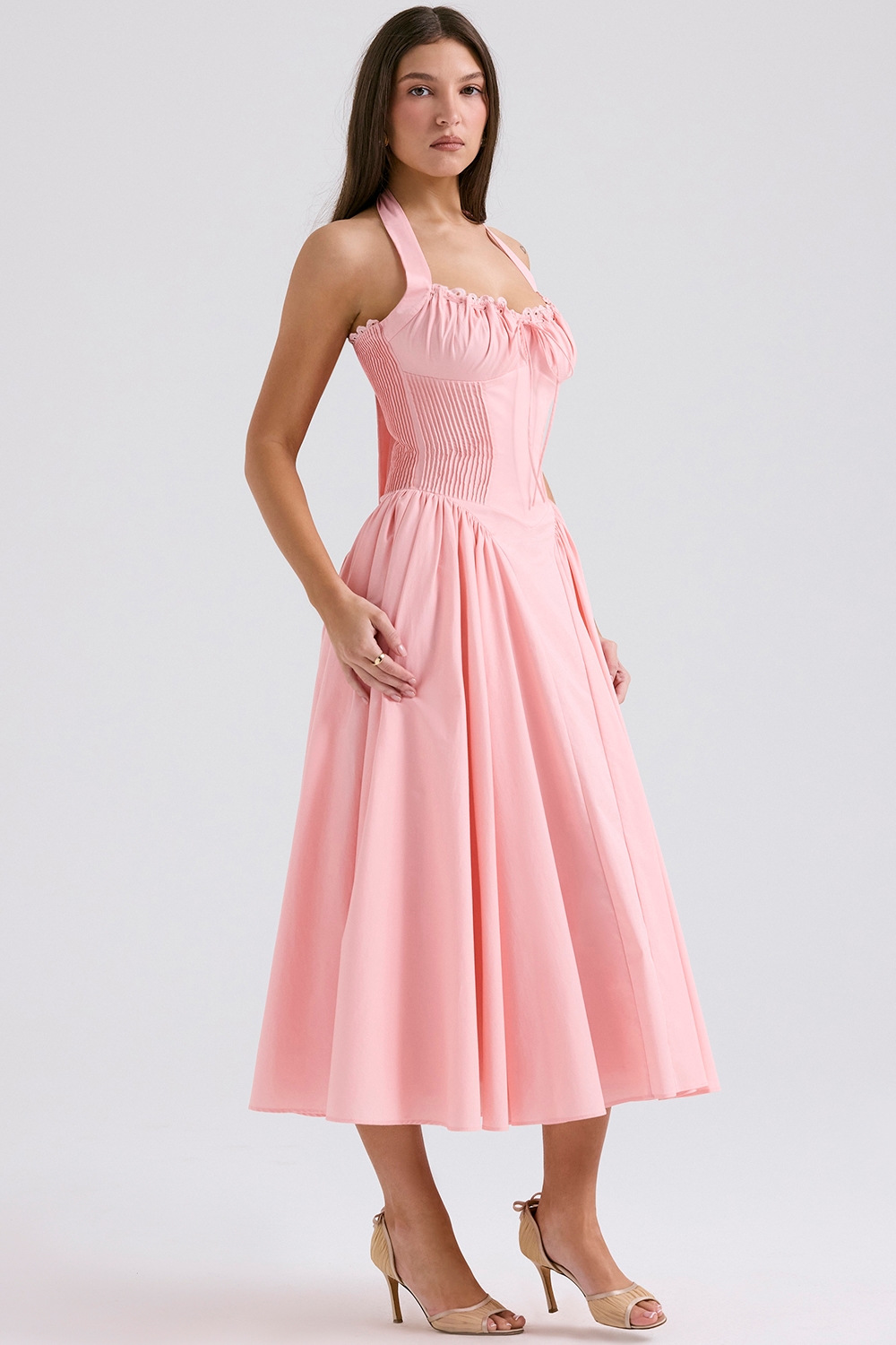Adabella  Rose Pink Cotton Halter Midi Sundress — image 5