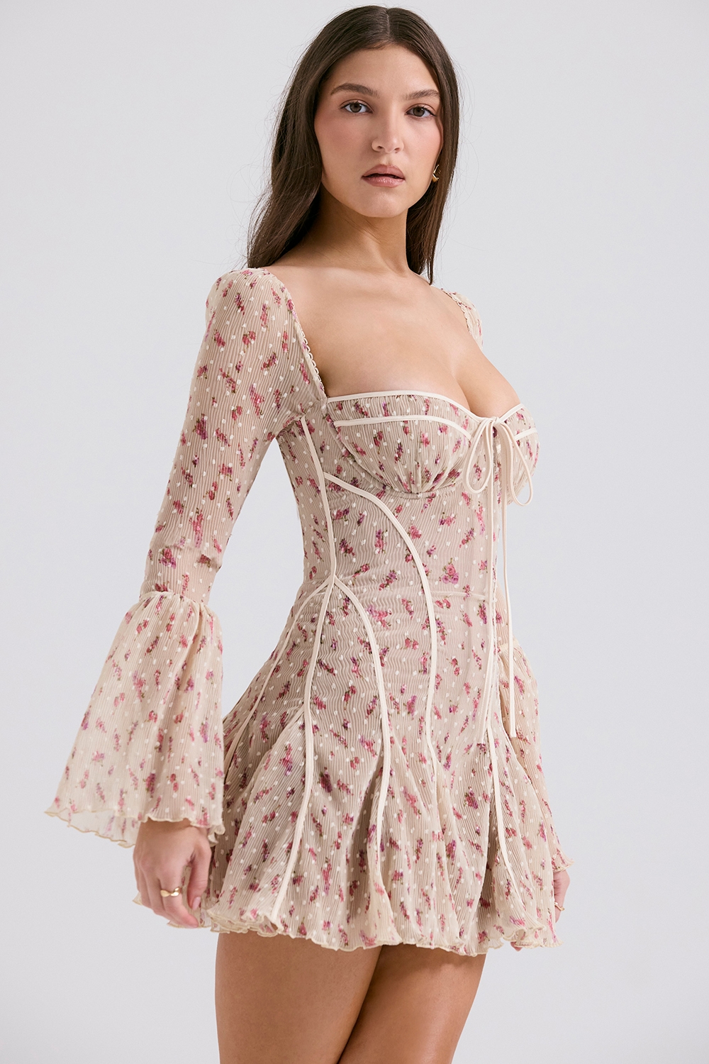Analissa  Vintage Cream Rose Print Corset Mini Dress — image 6
