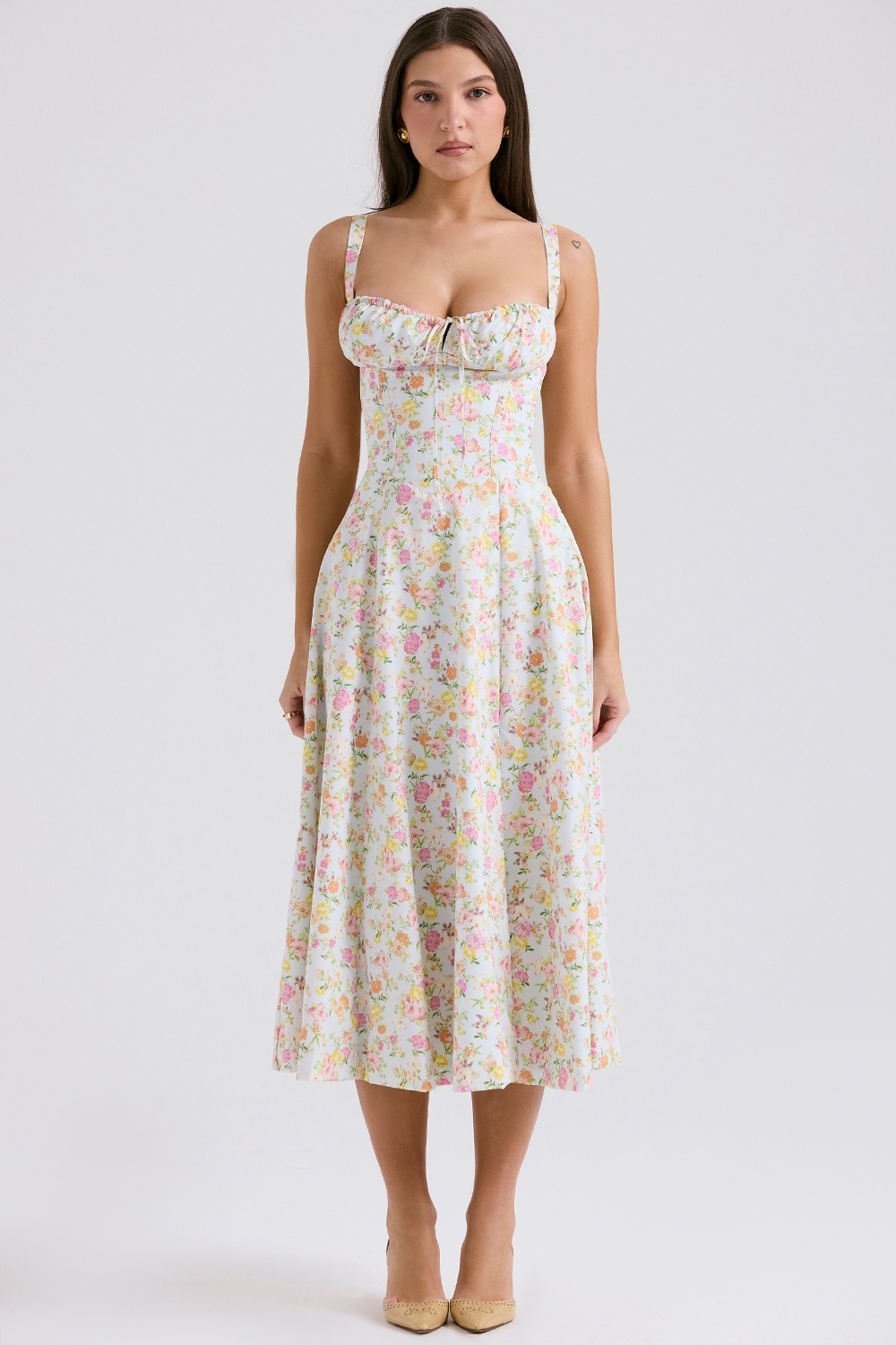 Carmen Pale Blue Meadow Print Cotton Bustier Sundress — image 2