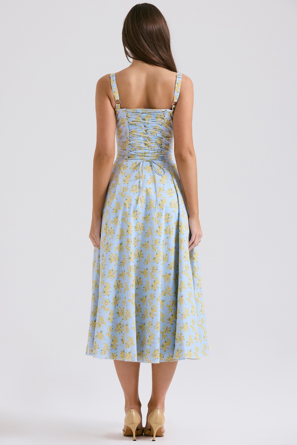 Carmen  Soft Blue Vintage Floral Print Cotton Bustier Sundress — image 6