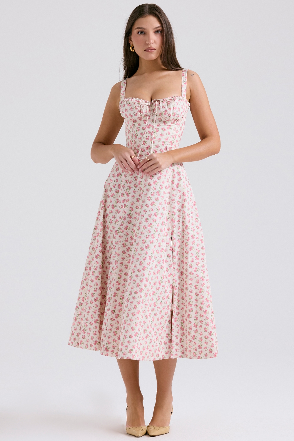 Carmen  White Rosebud Print Cotton Bustier Sundress — image 1