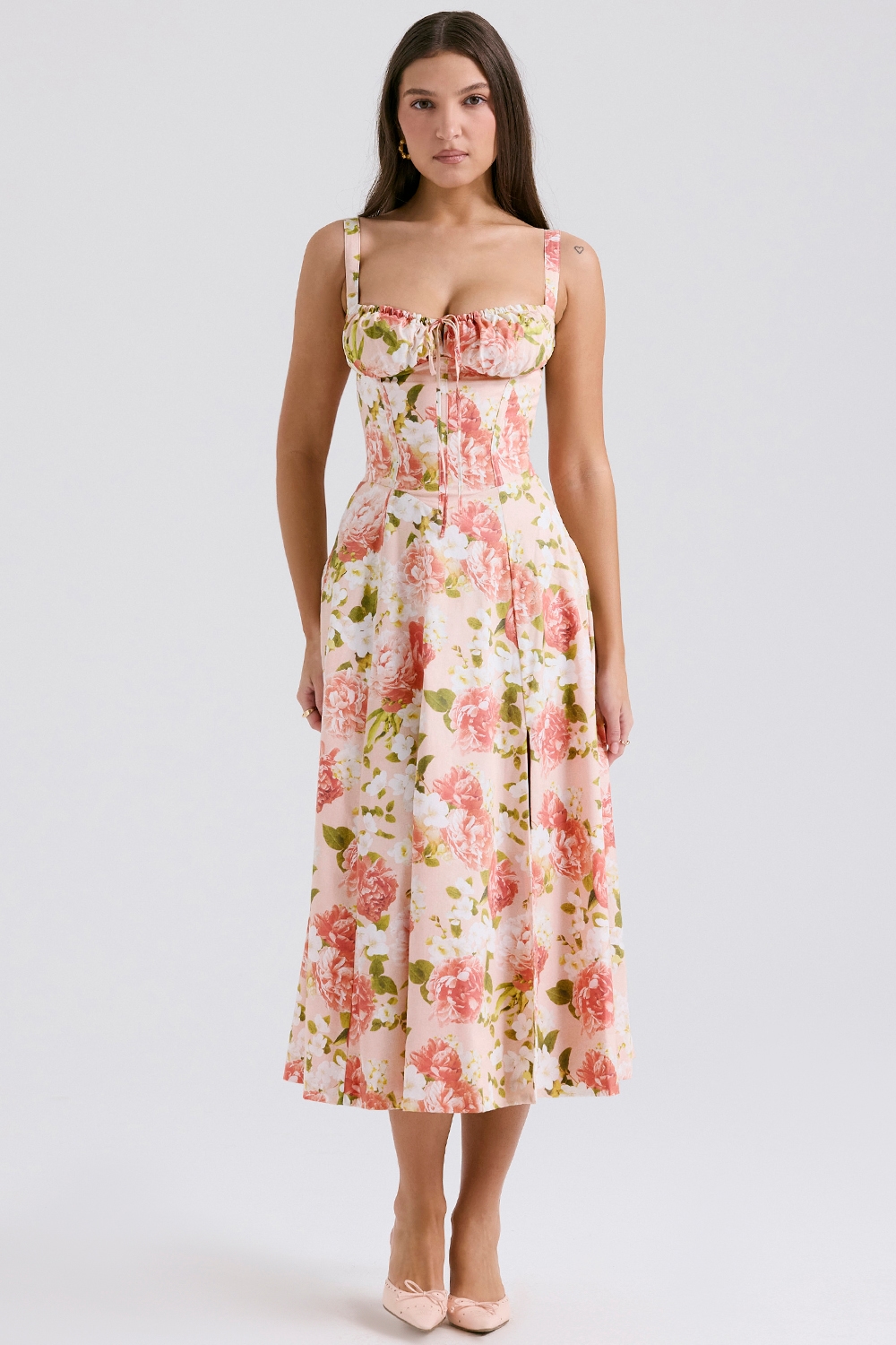 Carmen  Pink Peony Print Cotton Bustier Sundress — image 2