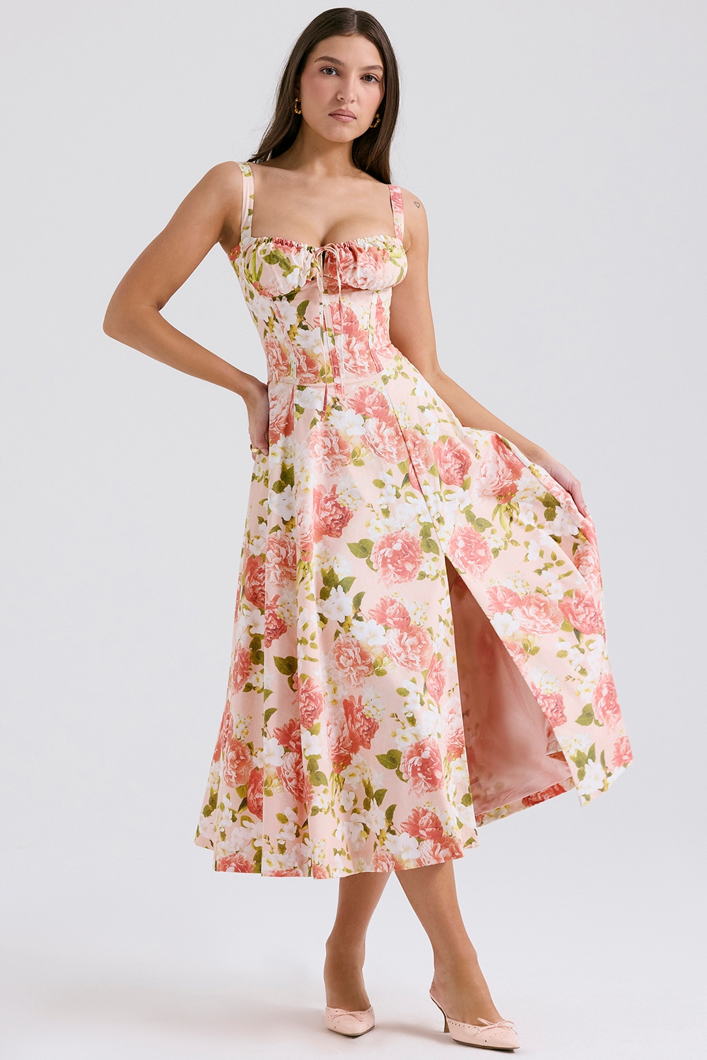 Carmen  Pink Peony Print Cotton Bustier Sundress — image 3