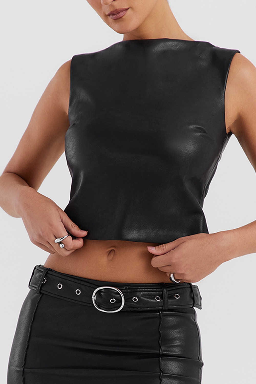 Mistress Rocks Black Vegan Leather Open Back Top - SALE