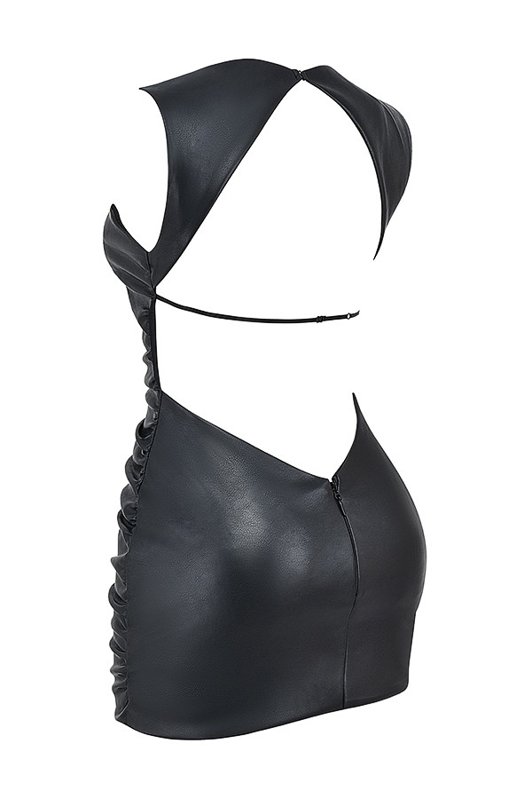 Mistress Rocks Black Vegan Leather Open Back Mini Dress - SALE — image 12