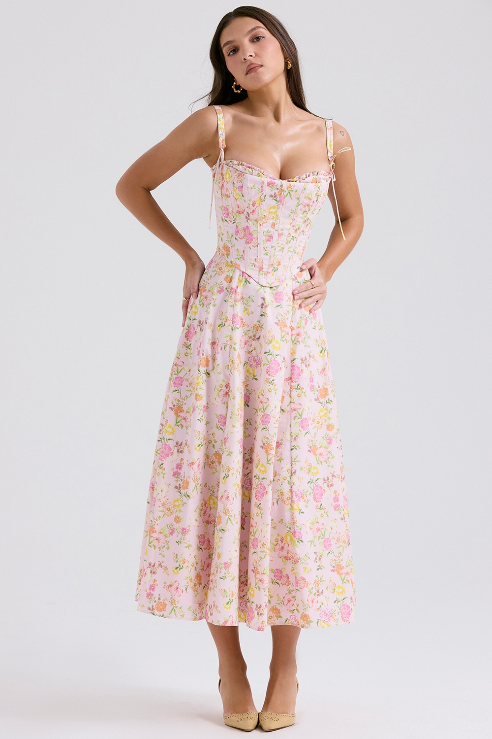 Clarabelle  Pink Meadow Print Cotton Midi Sundress — image 2