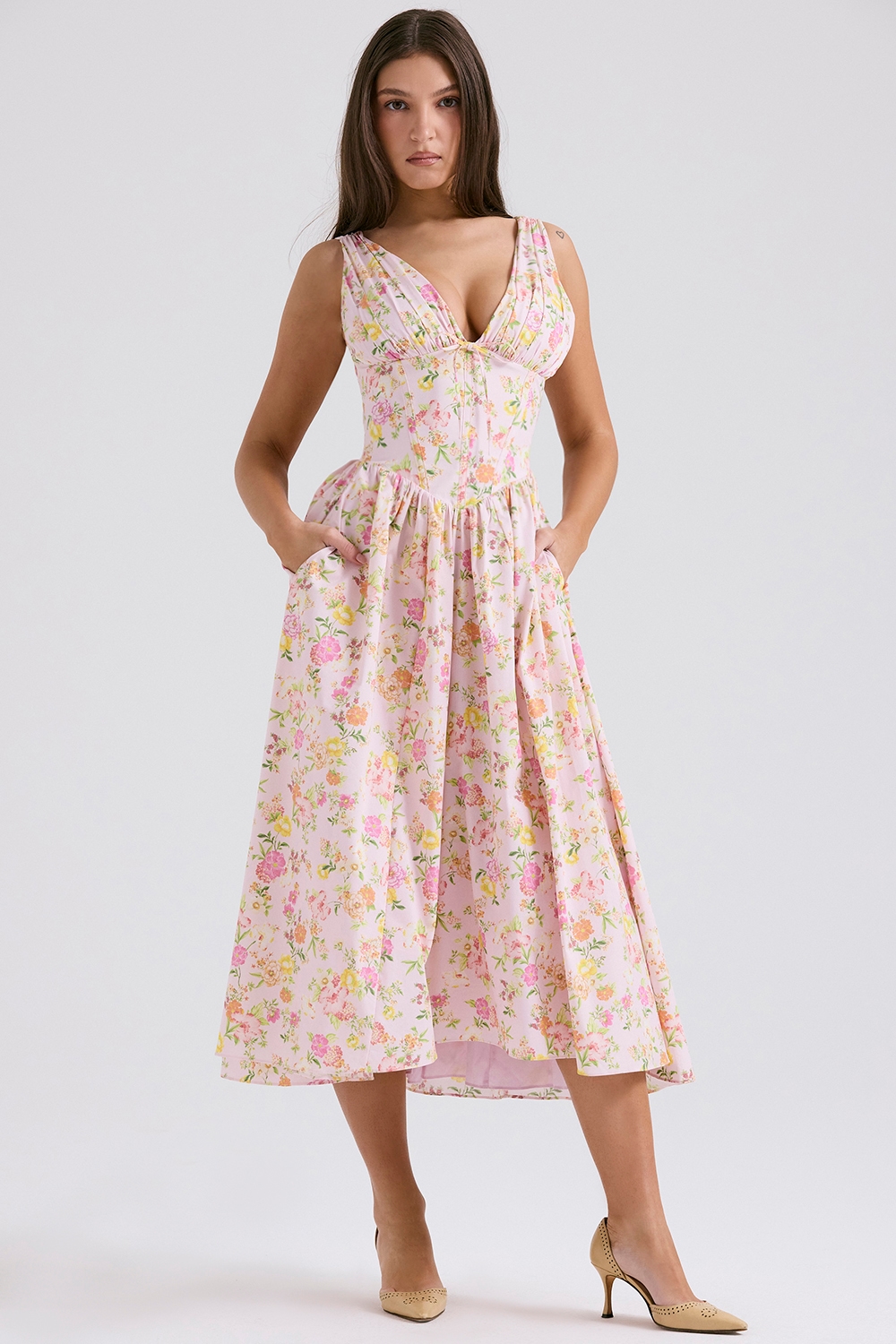 Emmelina  Pink Meadow Print Cotton Corset Sundress — image 5