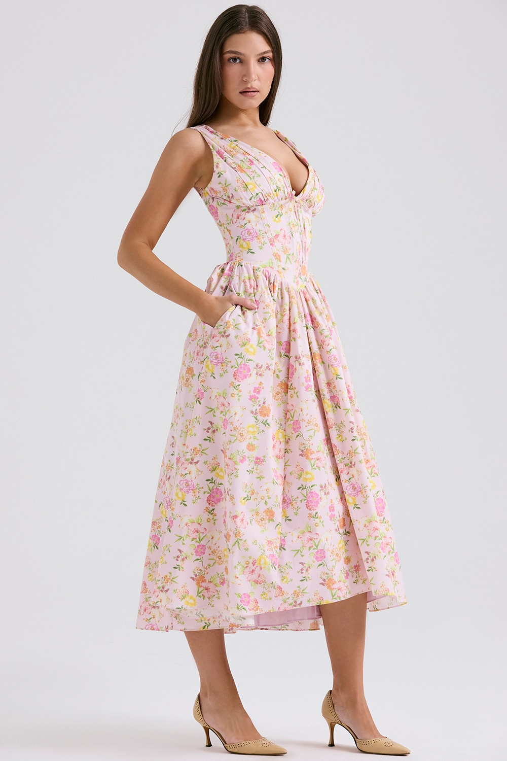 Emmelina  Pink Meadow Print Cotton Corset Sundress — image 6