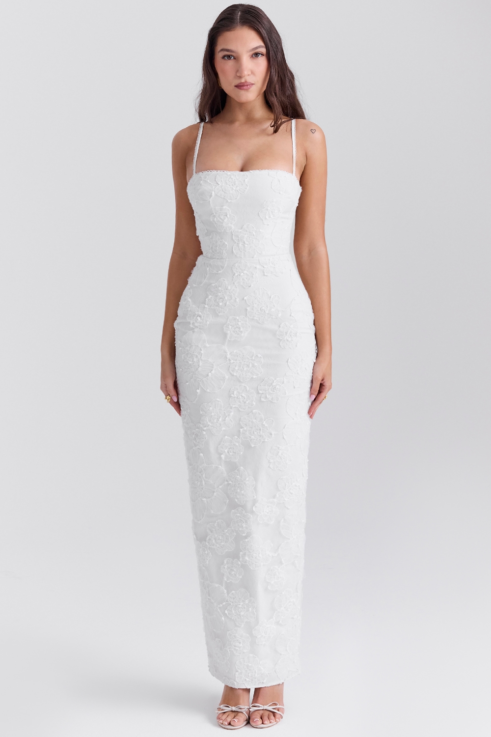 Eva White Floral Lace Maxi Dress