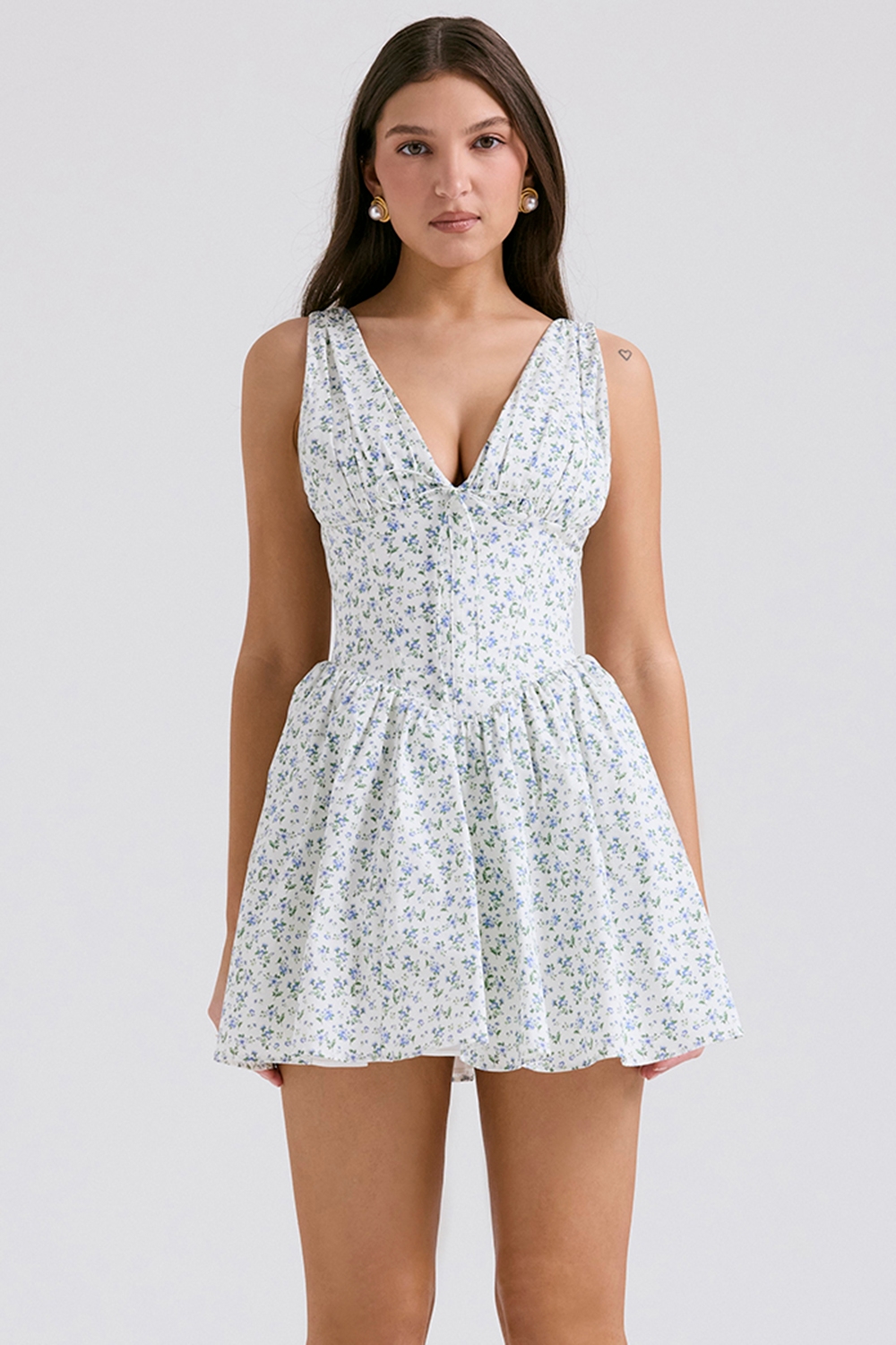 Fabrizia  White Bluebell Print Corset Mini Dress — image 5