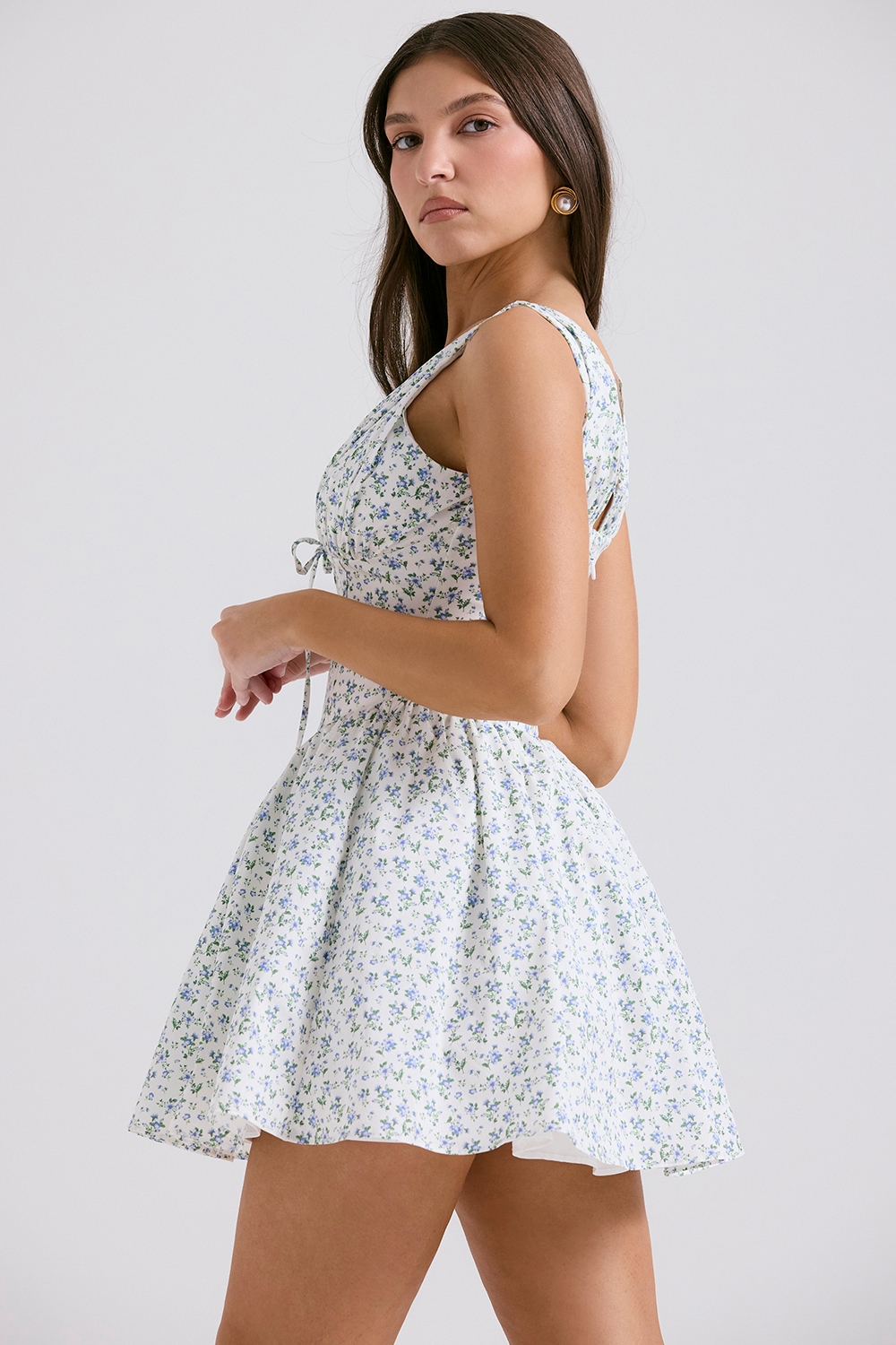 Fabrizia  White Bluebell Print Corset Mini Dress — image 7