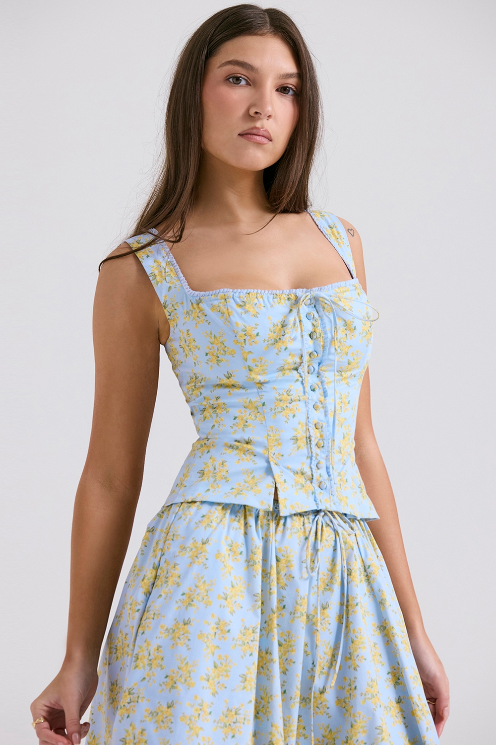 Juana  Soft Blue Vintage Floral Print Cotton Top — image 8