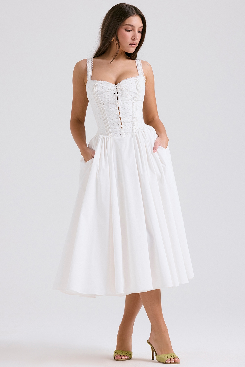 Milia  White Broderie Anglais & Cotton Midi Dress — image 5