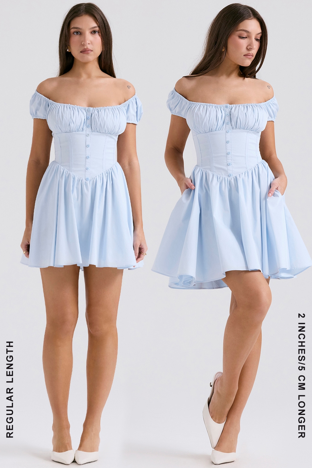 Nala  Soft Blue Cotton Gathered Mini Dress — image 8