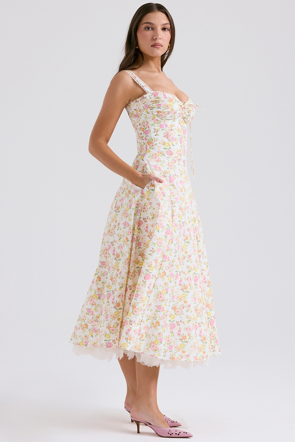 Rosalee  Ivory Meadow Print Cotton Bustier Sundress — image 6