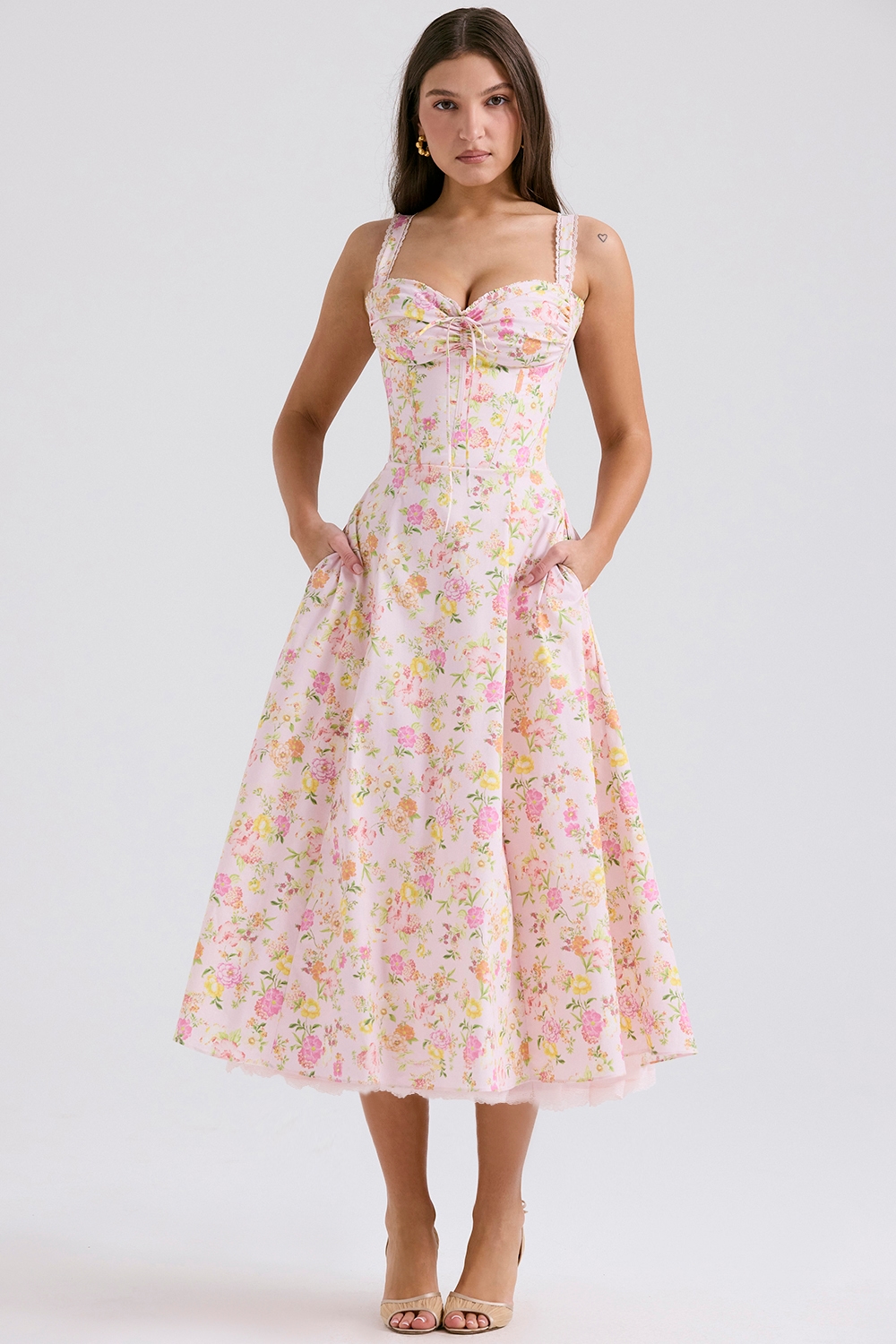 Rosalee  Pink Meadow Print Cotton Bustier Sundress — image 3