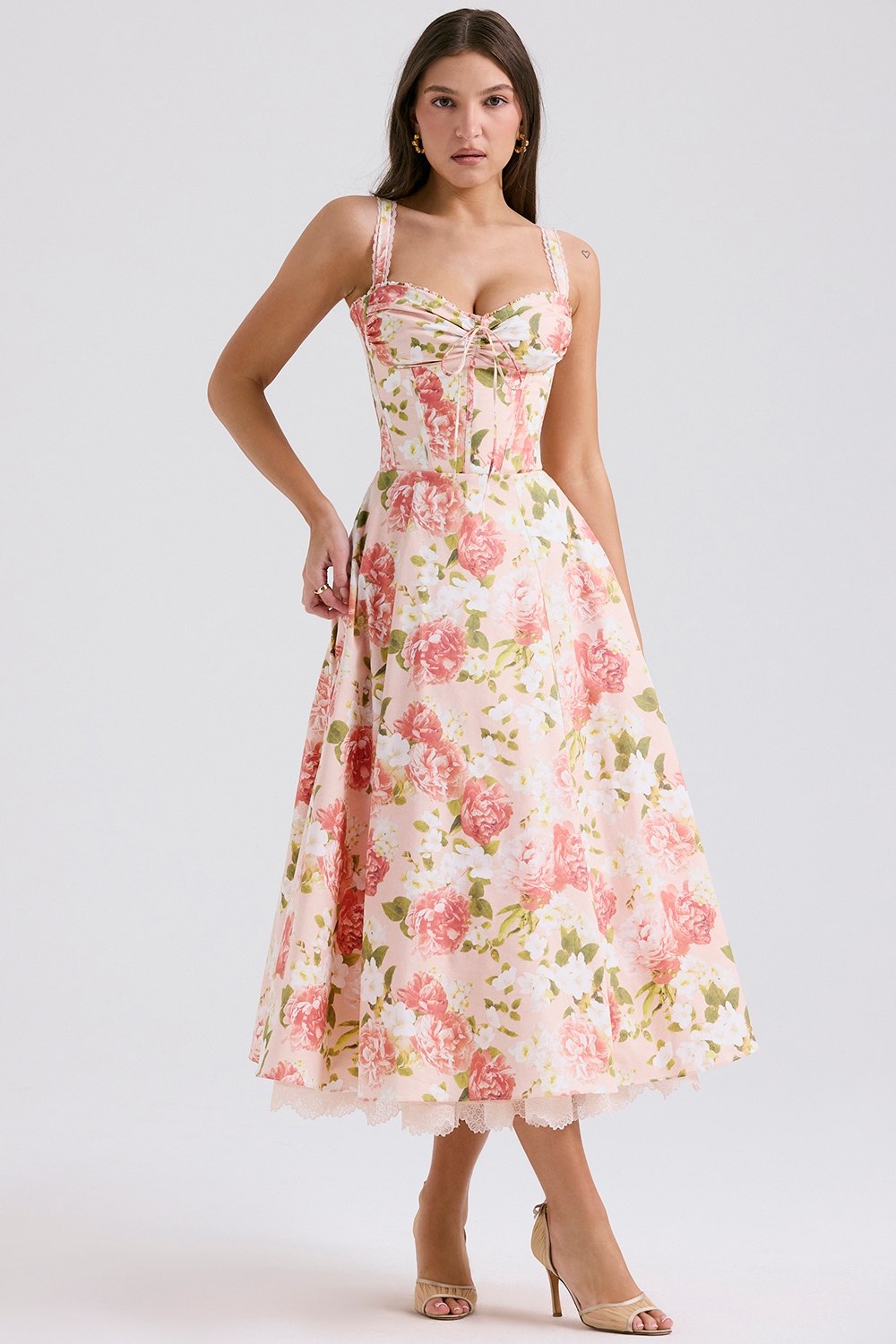 Rosalee  Pink Peony Print Cotton Bustier Sundress — image 5