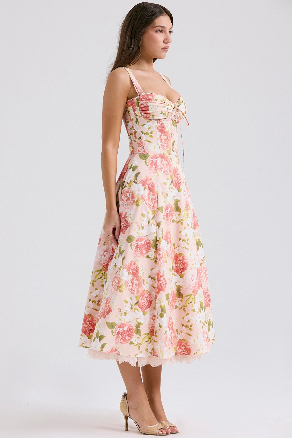 Rosalee  Pink Peony Print Cotton Bustier Sundress — image 7