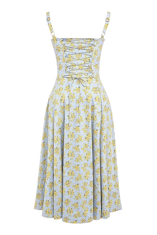 Carmen  Soft Blue Vintage Floral Print Cotton Bustier Sundress — image 9
