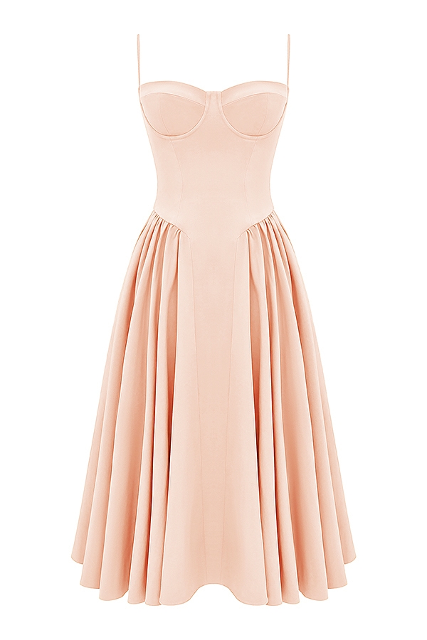 Samaria  Peach Parfait Twill Corset Midi Dress — image 11