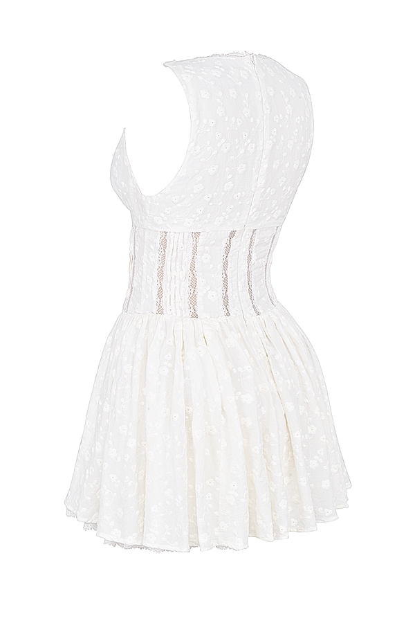 Sarita  White Cotton Broderie Anglais Plunge Mini Dress — image 20