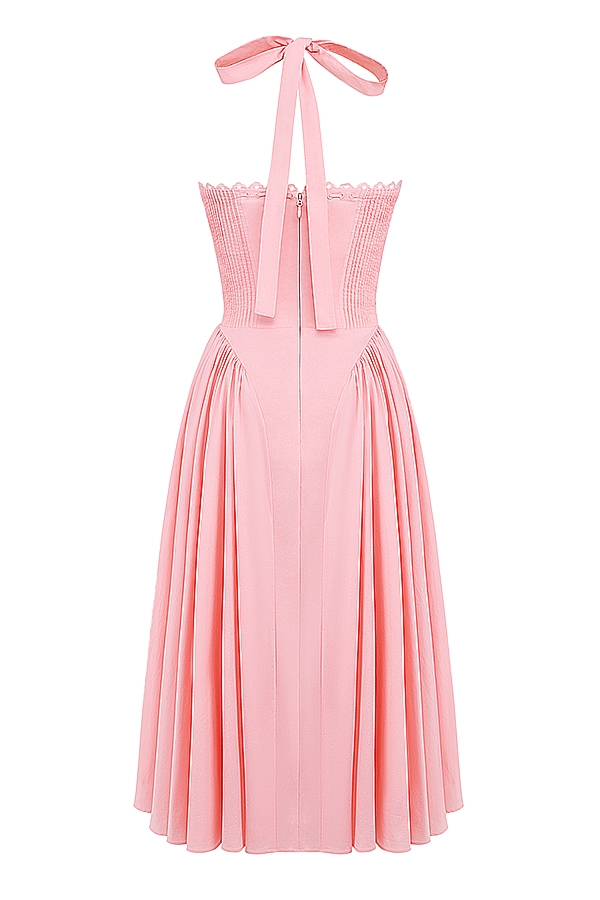 Adabella  Rose Pink Cotton Halter Midi Sundress — image 12