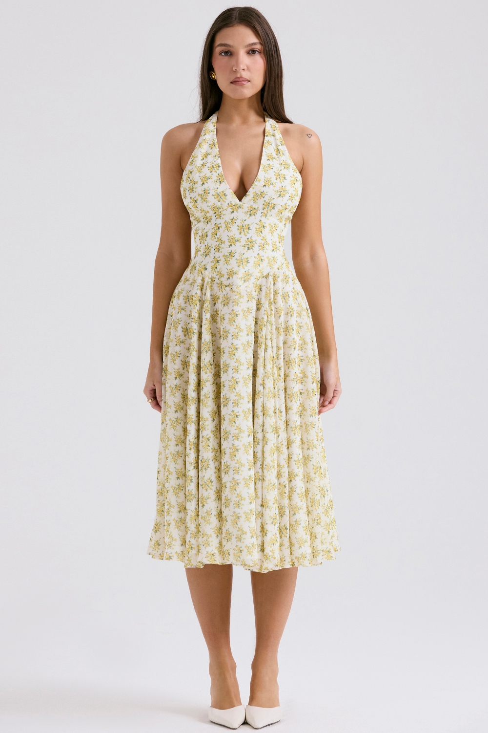 Solada  Ivory Vintage Floral Print Georgette Halter Sundress — image 2