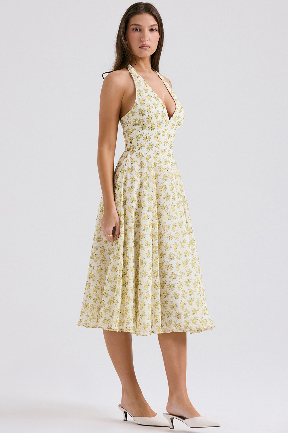 Solada  Ivory Vintage Floral Print Georgette Halter Sundress — image 6