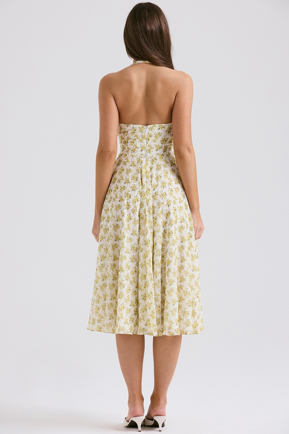 Solada  Ivory Vintage Floral Print Georgette Halter Sundress — image 9