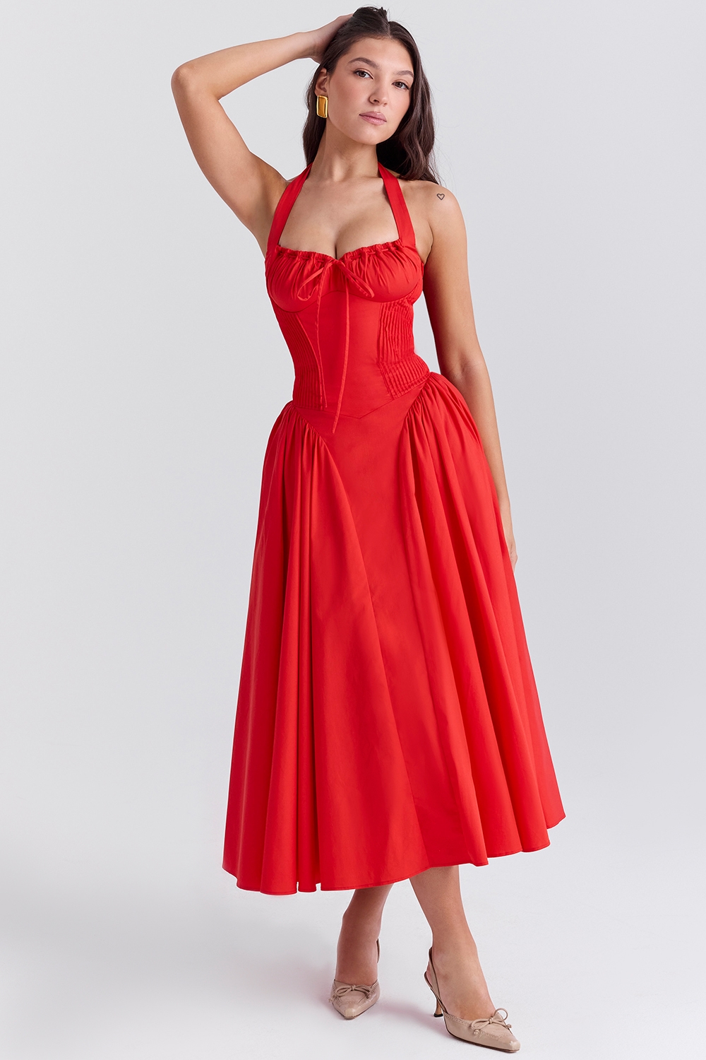 Adabella  Italian Tomato Cotton Halter Sundress — image 5